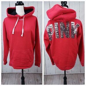PINK Victorias Secret Red Hoodie Sweatshirt Bling Sequin Back